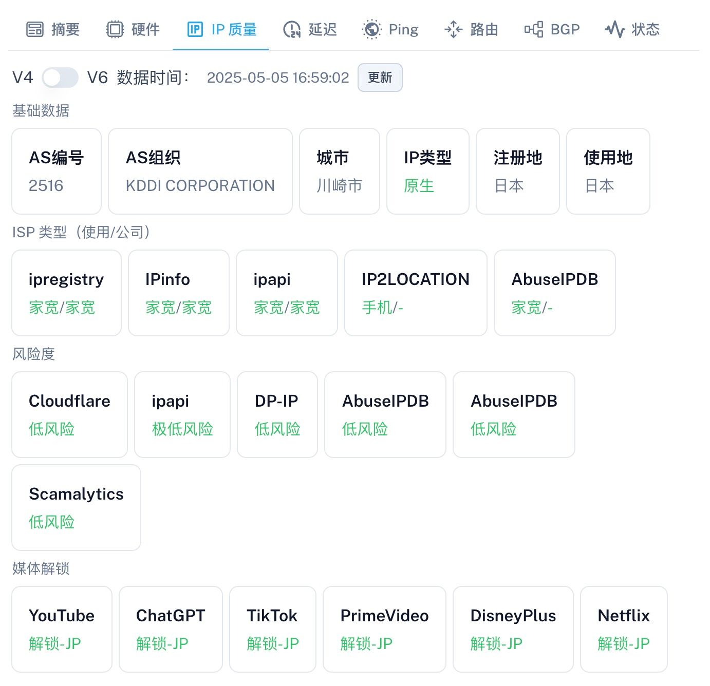 实时IP质量测试